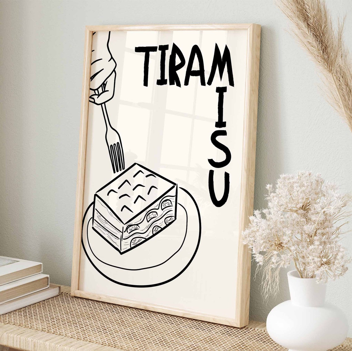 Tiramisu Italian Dessert Fork Slice Illustration Kitchen Poster - Image 4