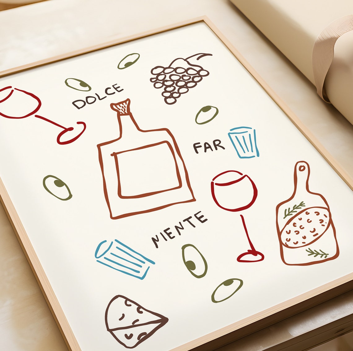 Dolce Far Niente Retro Italian Wine Food Doodle Kitchen Poster - Image 3