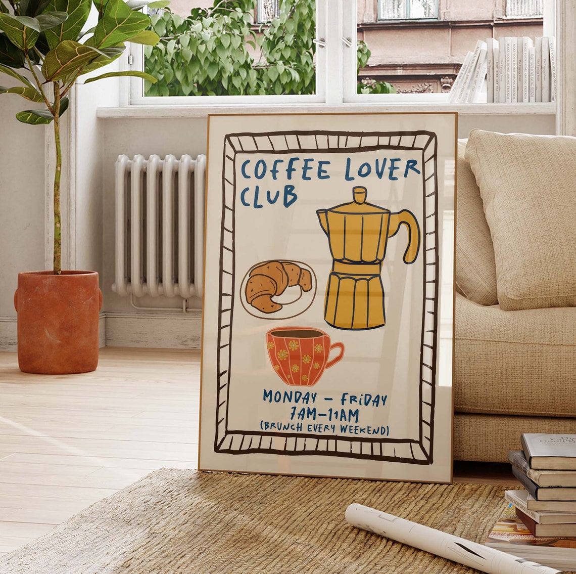 Coffee Lover Club Retro Brunch Kitchen Illustration Art Poster - Image 3
