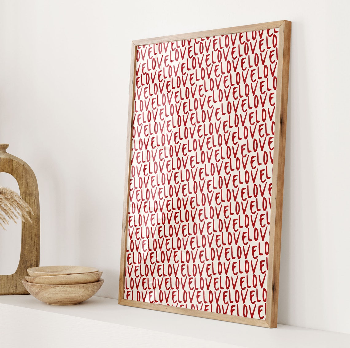 Red Love Repeat Pattern Handwritten Typography Valentine Wall Art - Image 4