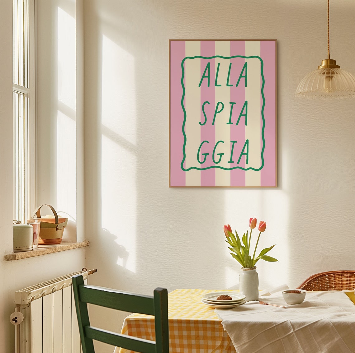 Alla Spiaggia Italian Pink Striped Beach House Typography Poster - Image 4
