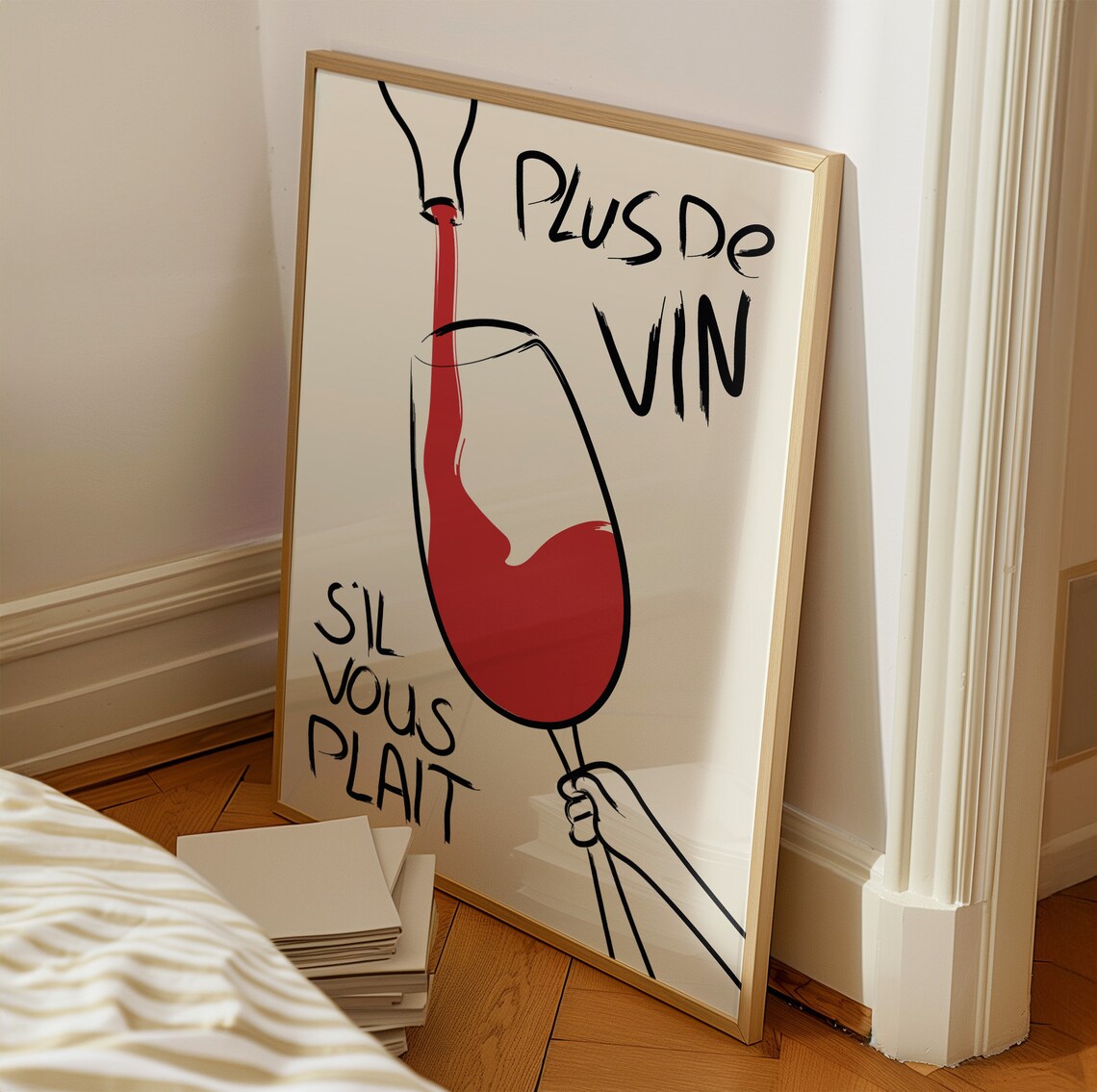 Plus De Vin French Red Wine Glass Funny Retro Bar Decor Poster - Image 2
