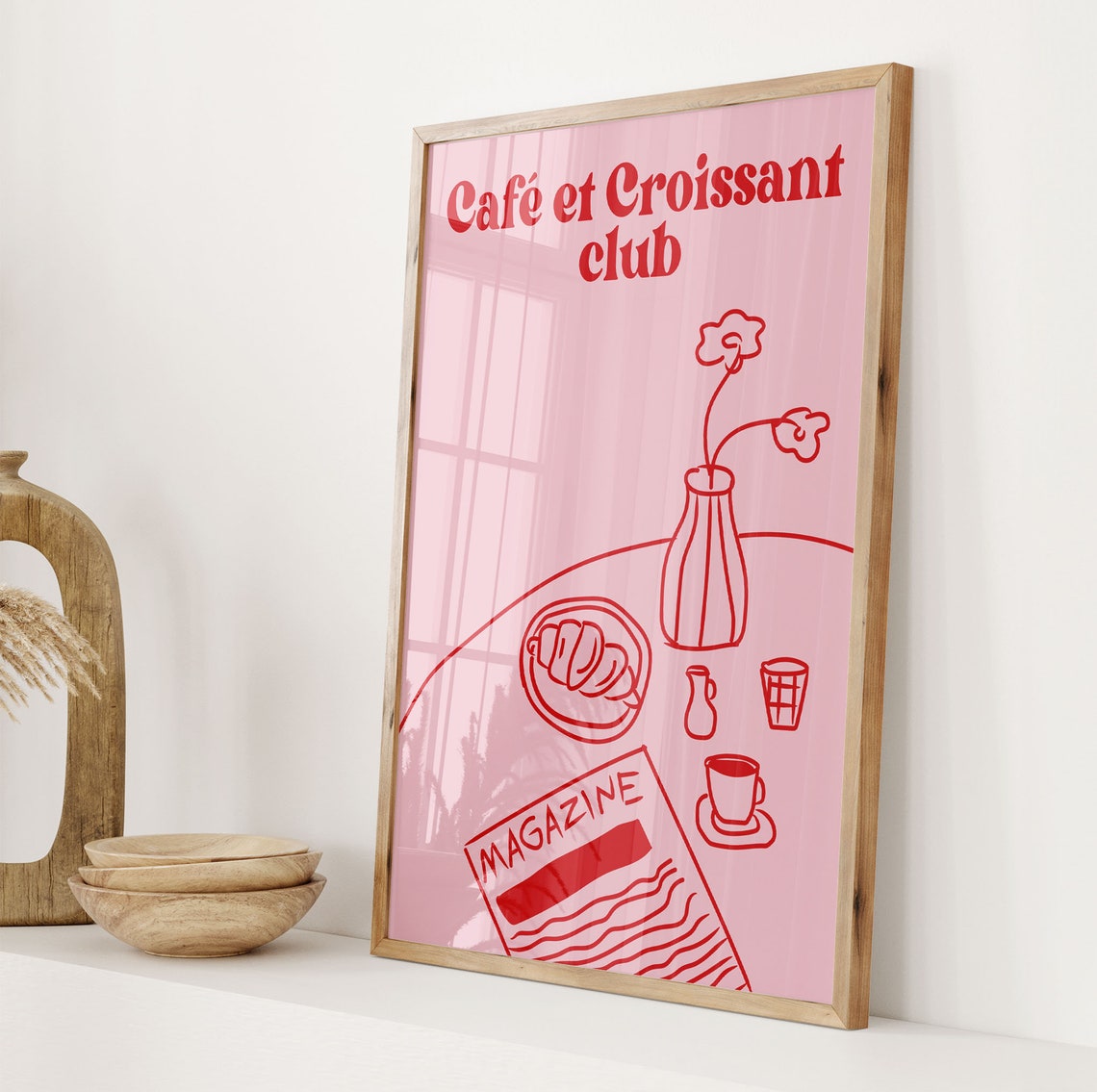 Cafe et Croissant Club Retro Breakfast Pink Kitchen Art Poster - Image 2