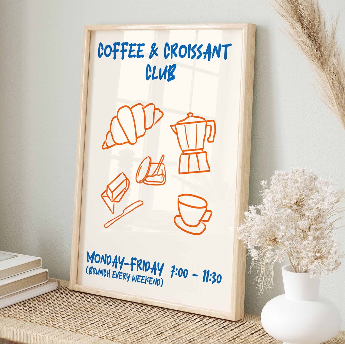 Coffee and Croissant Club Brunch Weekdays Kitchen Typography Poster - Image 2
