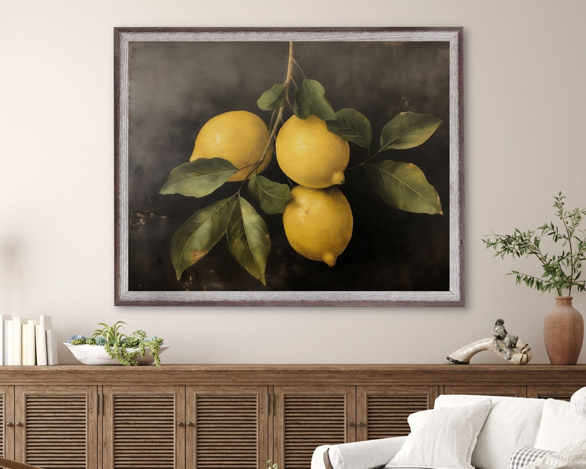 Vintage Lemon Citrus Still Life Oil Painting Print - Image 2