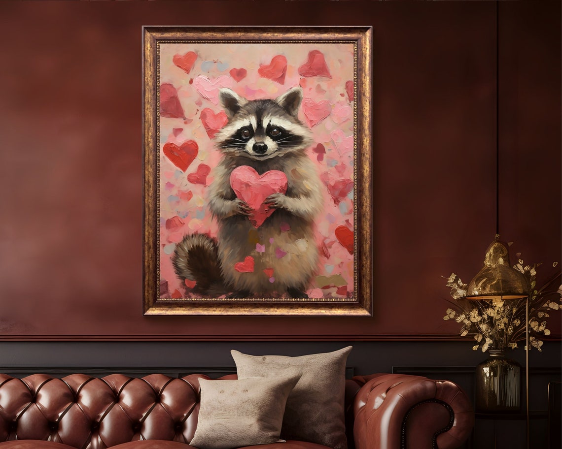 Raccoon Valentine Art Print, Cute Pink Love Decor - Image 4