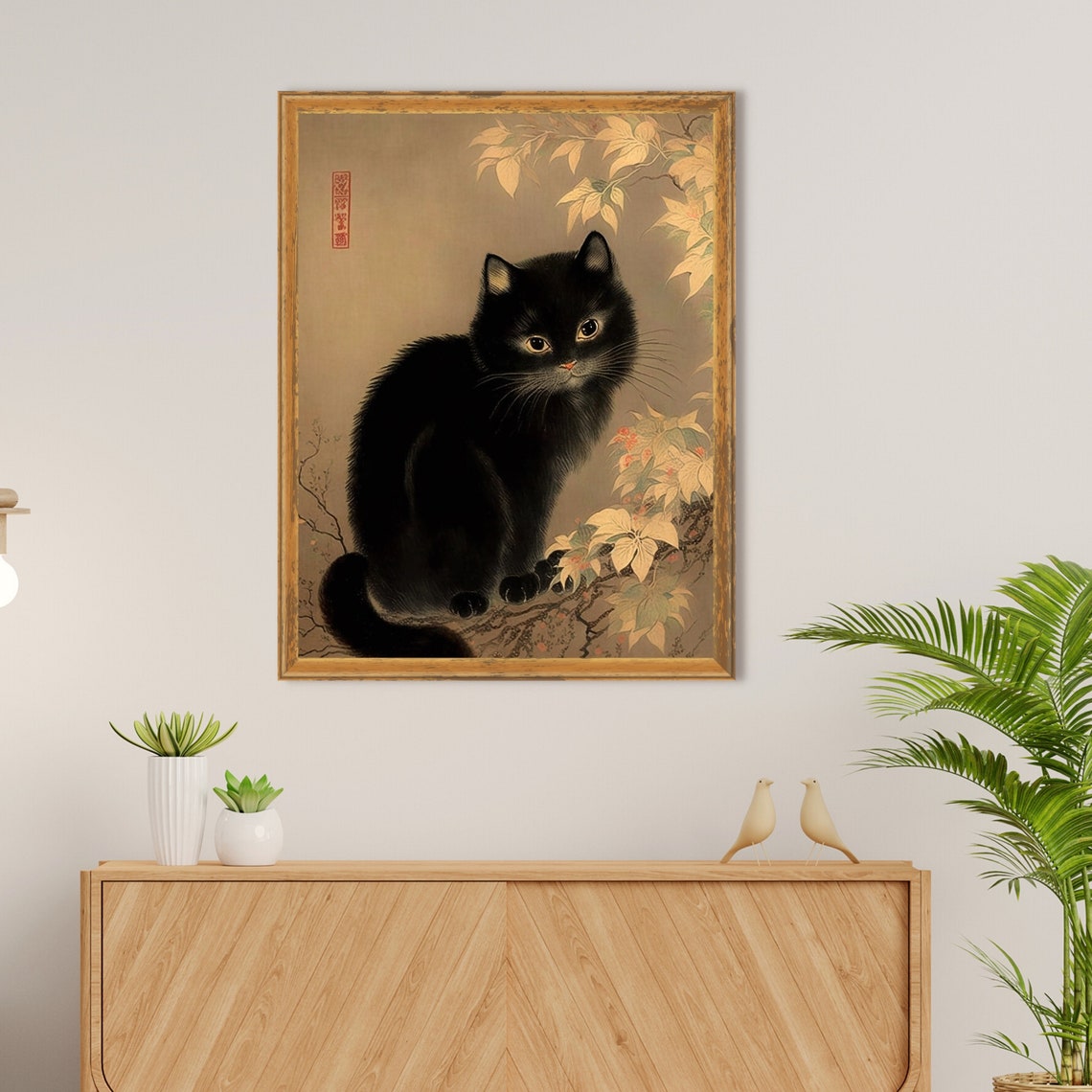 Japanese Cat Poster, Black Cat Oriental Art Print - Image 3