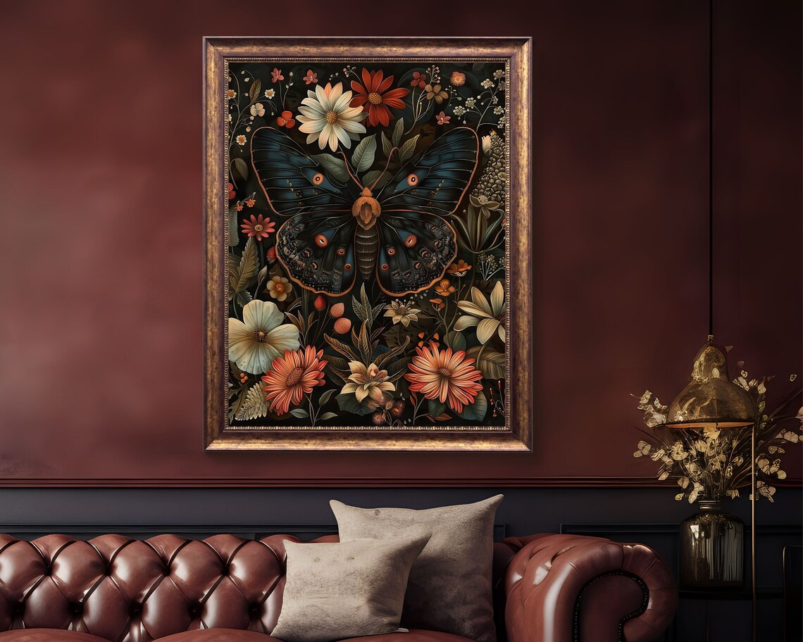 Black Butterfly Botanical Moth Art Print, Dark Academia - Image 4