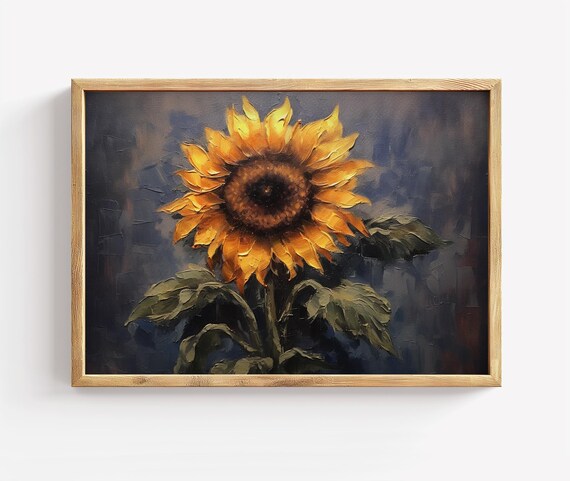 Sunflower Oil Painting Textured Golden Bloom Rustic Floral Poster