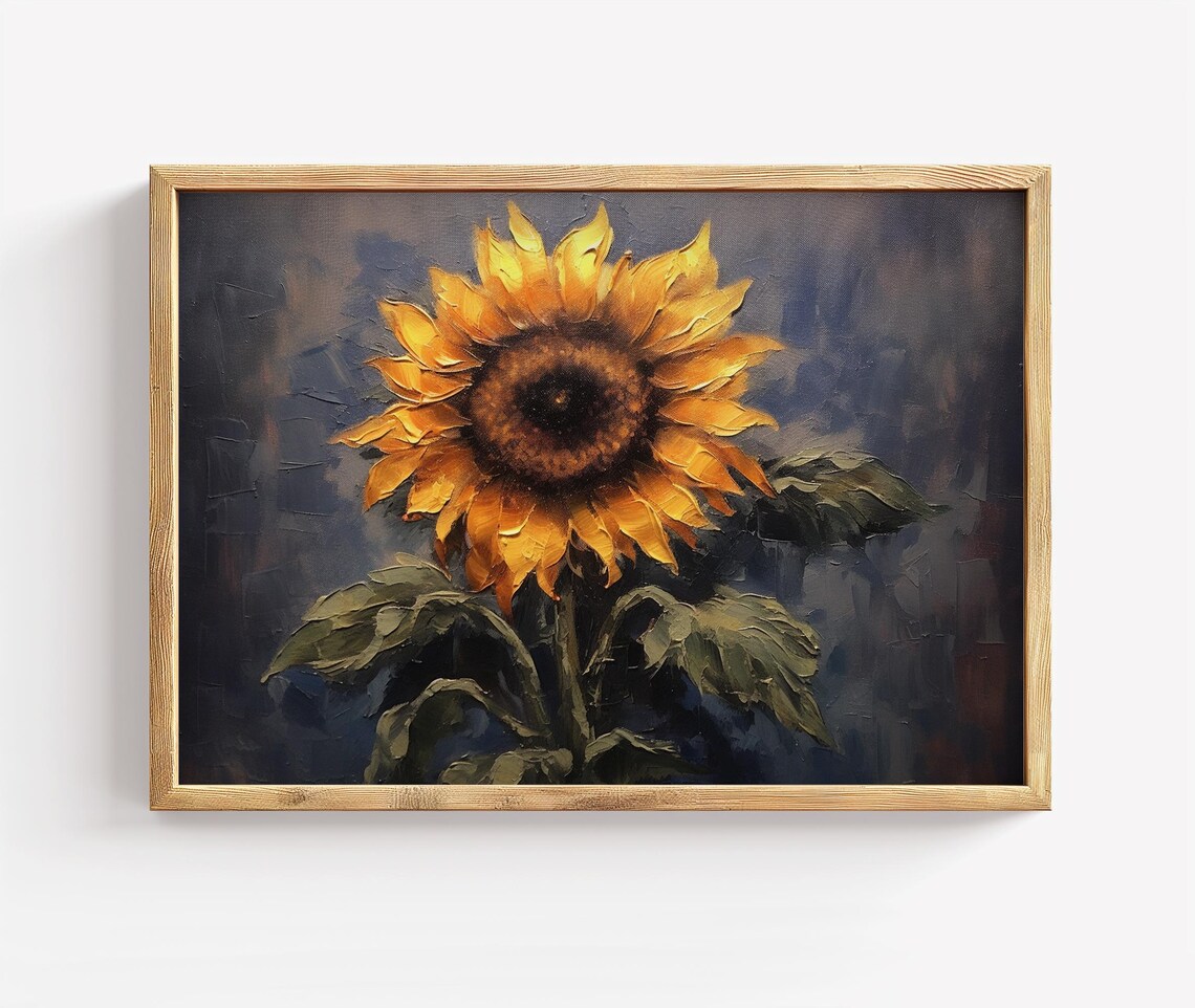 Sunflower Oil Painting Textured Golden Bloom Rustic Floral Poster