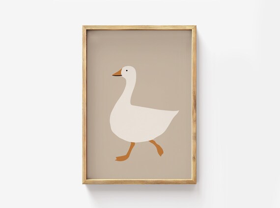 Minimalist White Goose Walking Beige Nursery Farm Animal Poster