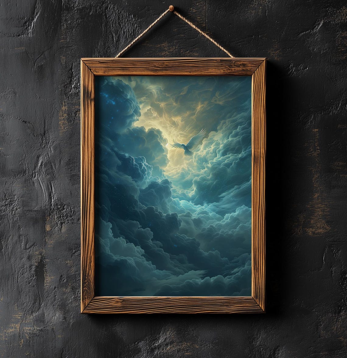 Angel Flying Through Celestial Clouds Ethereal Light Heavenly Poster