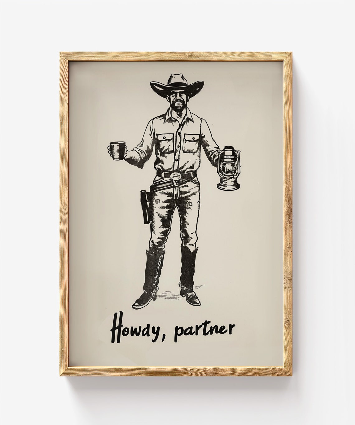 Howdy Partner Vintage Cowboy Illustration Western Saloon Decor Poster