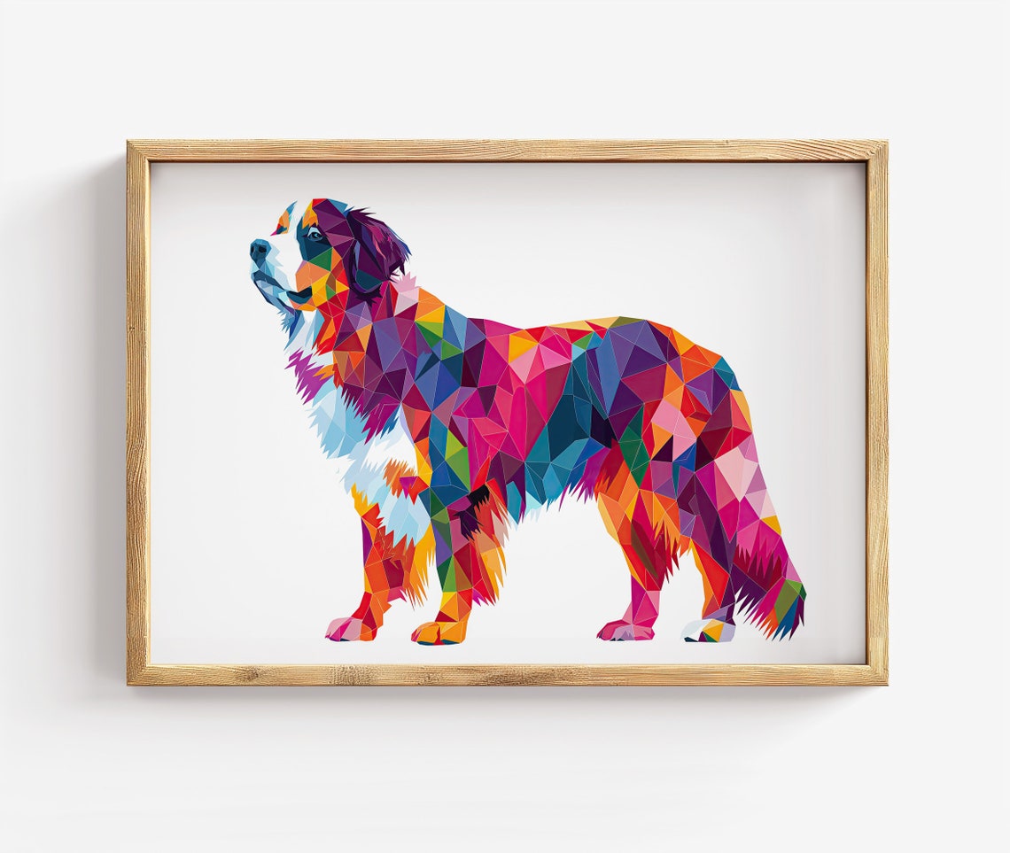 Bernese Mountain Dog Geometric Low Poly Colorful Pet Portrait Poster