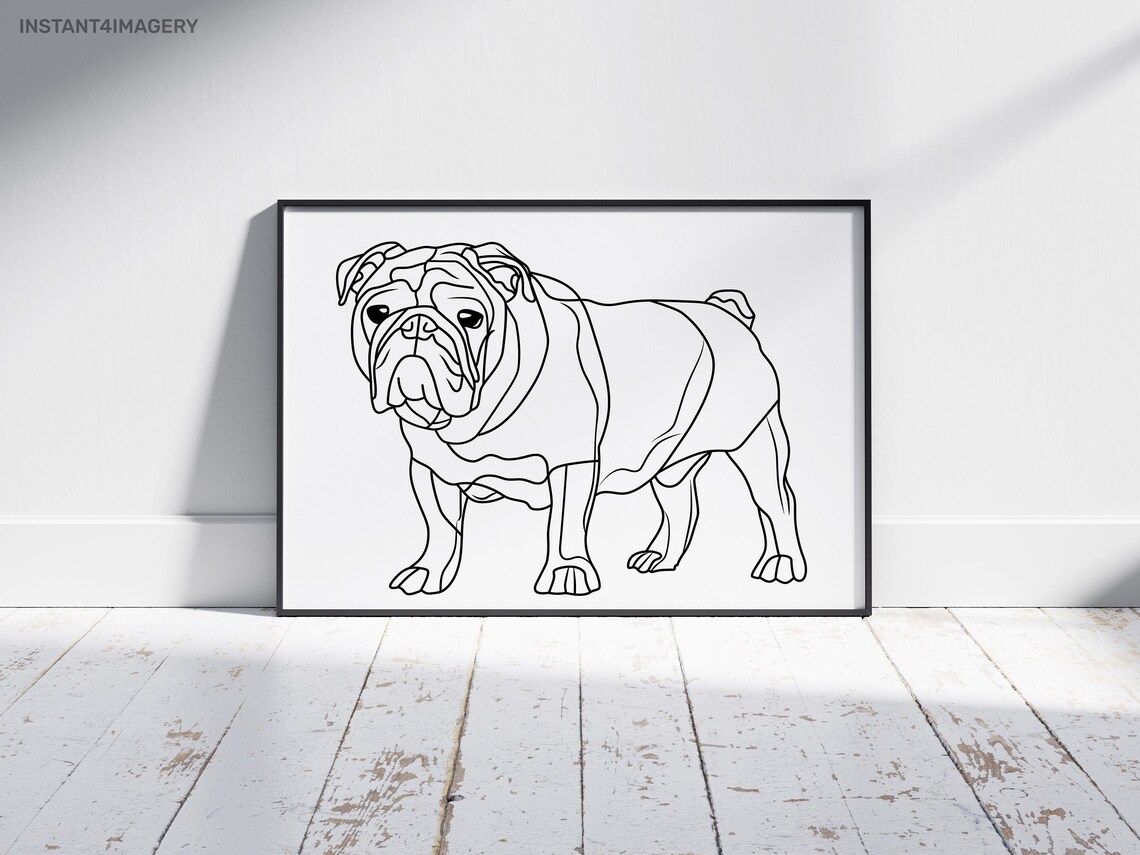 English Bulldog Minimalist Black Line Art Dog Drawing Wall Art