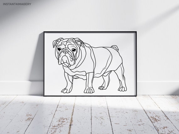 English Bulldog Line Art Print Minimalist Dog Poster