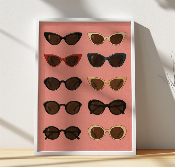 Retro Sunglasses Collection Pink Midcentury Fashion Wall Art