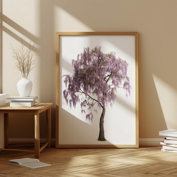 Wisteria Tree Print Lavender Bloom Wall Art Elegant Nature Poster Botanical Floral Decor