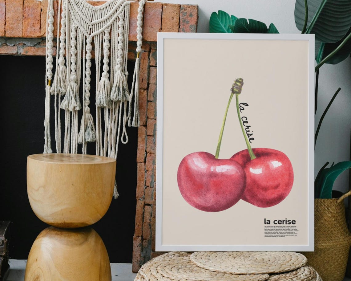 Cherry Watercolour Art Print, French Inspired Farmhouse - Image 2