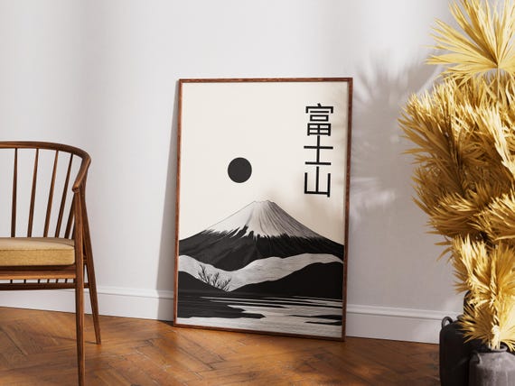 Mount Fuji Japanese Minimalist Poster, Zen Mountain Decor