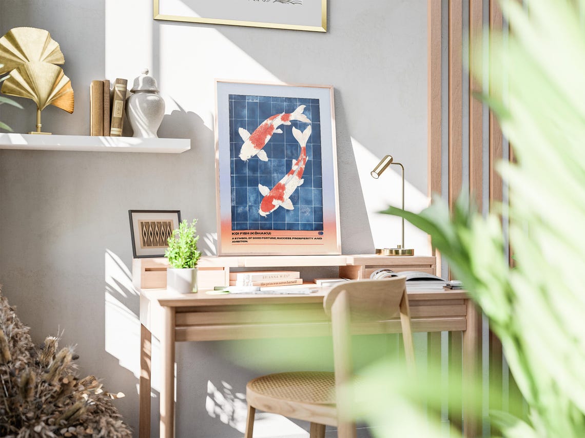 Japanese Koi Fish Art Print, Zen Watercolour Poster - Image 2