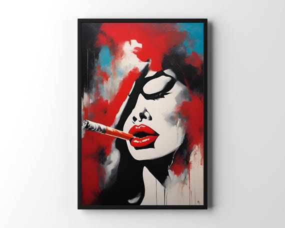Woman Smoking Portrait, Pop Art Abstract Face