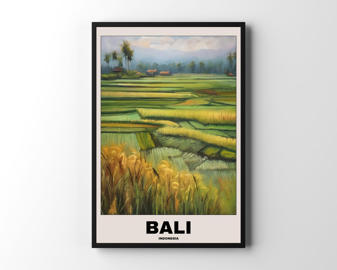 Bali Scenic Travel Poster, Balinese City Painting