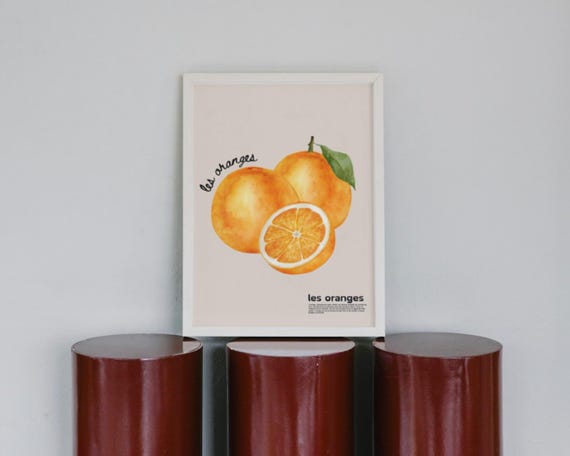 Orange Watercolour Kitchen Decor, Fruit Art Poster