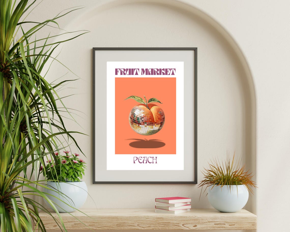 Retro Peach Disco Ball Poster, Funky Boho Decor - Image 3