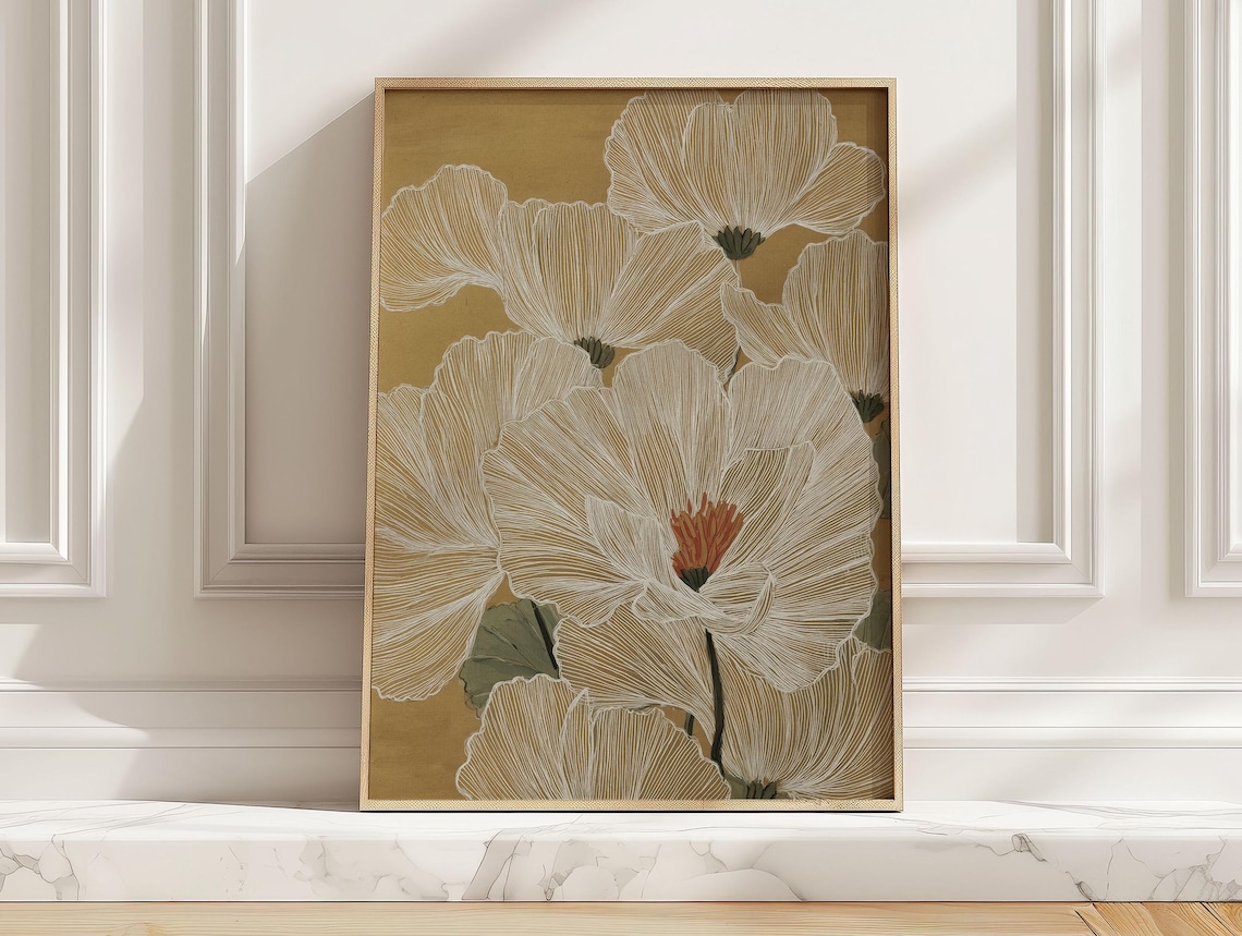 White Poppy Flower, Modern Minimalist Floral Art Print