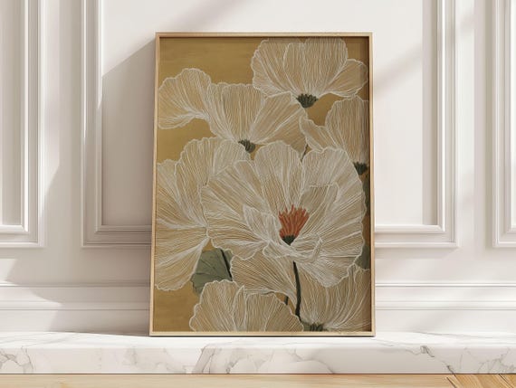 White Poppy Flower, Modern Minimalist Floral Art Print