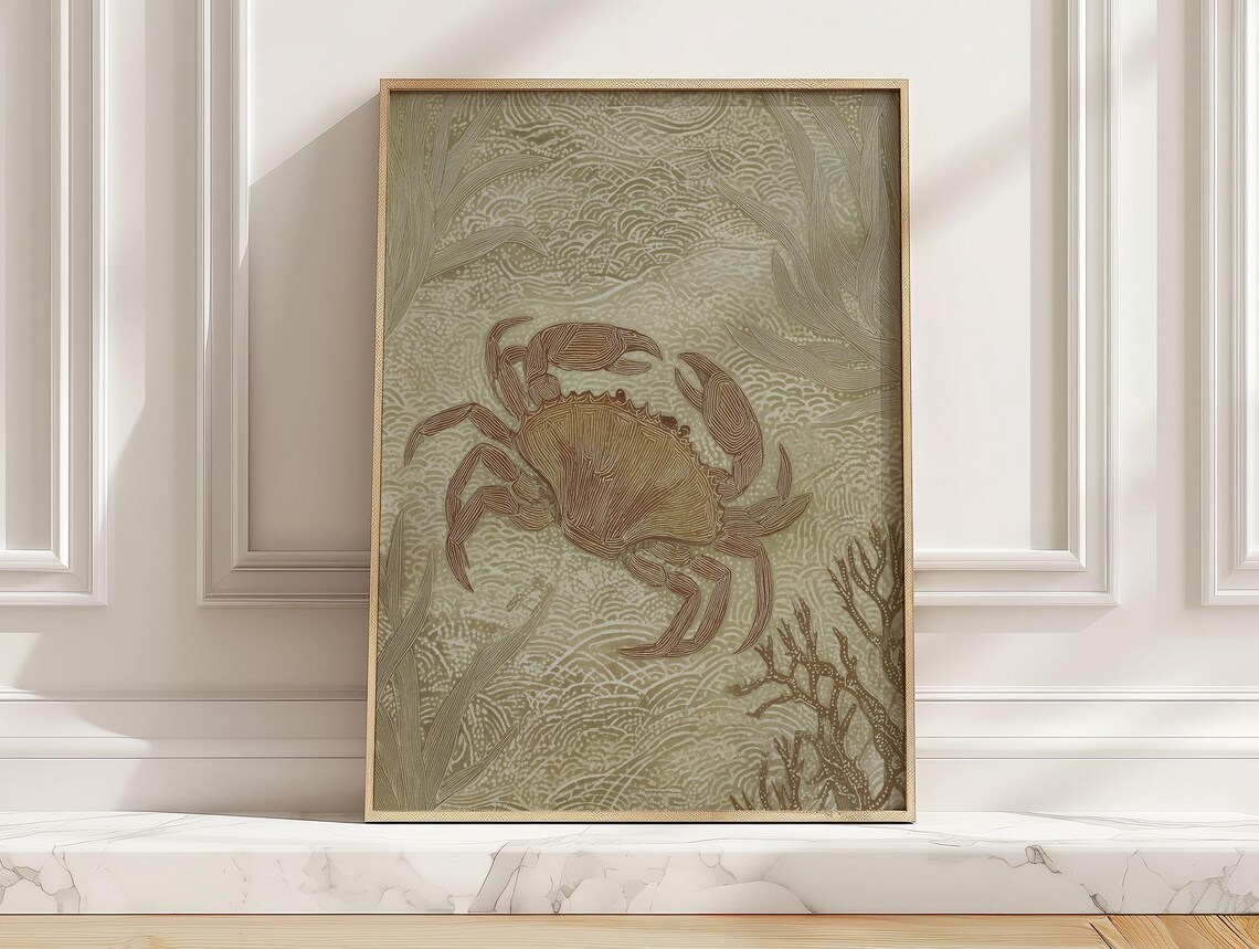 Vintage Coastal Crab Art Print, Sea Life Poster