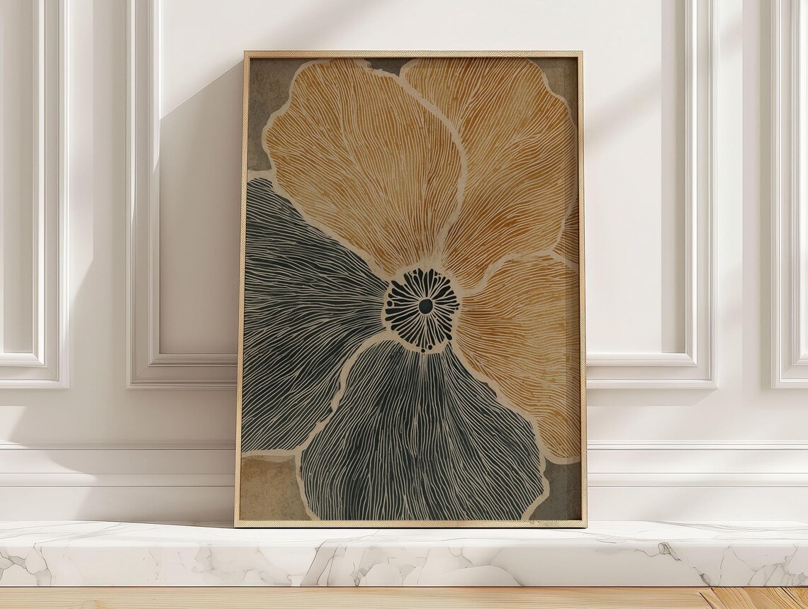 Abstract Line Art Flower Poster, Scandinavian Botanical Decor
