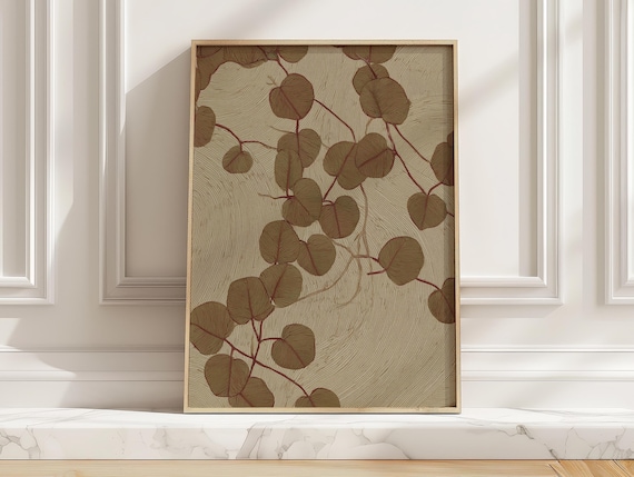 Minimal Botanical Leaves Poster Abstract Beige Brown Line Art Print Modern Wabi Sabi Wall For Living Room Or Bedroom