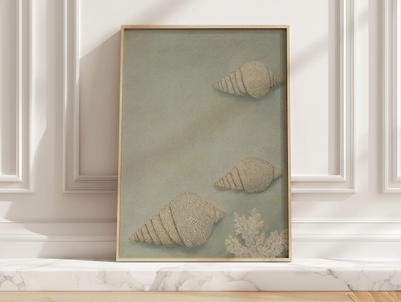 Minimalist Conch Seashell Line Art Neutral Beach Coastal Print