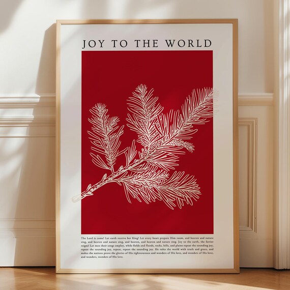 Red Christian Christmas Decor Minimalist Botanical Holiday Poster Pine Tree Modern Art Noel Colorful Print Biblical Sign