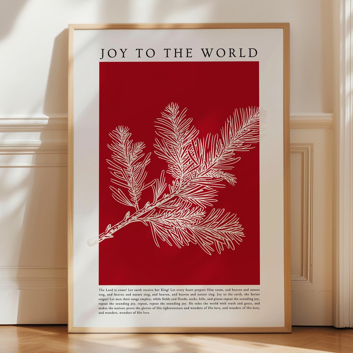 Joy To The World Red Pine Branch Christmas Hymn Holiday Poster