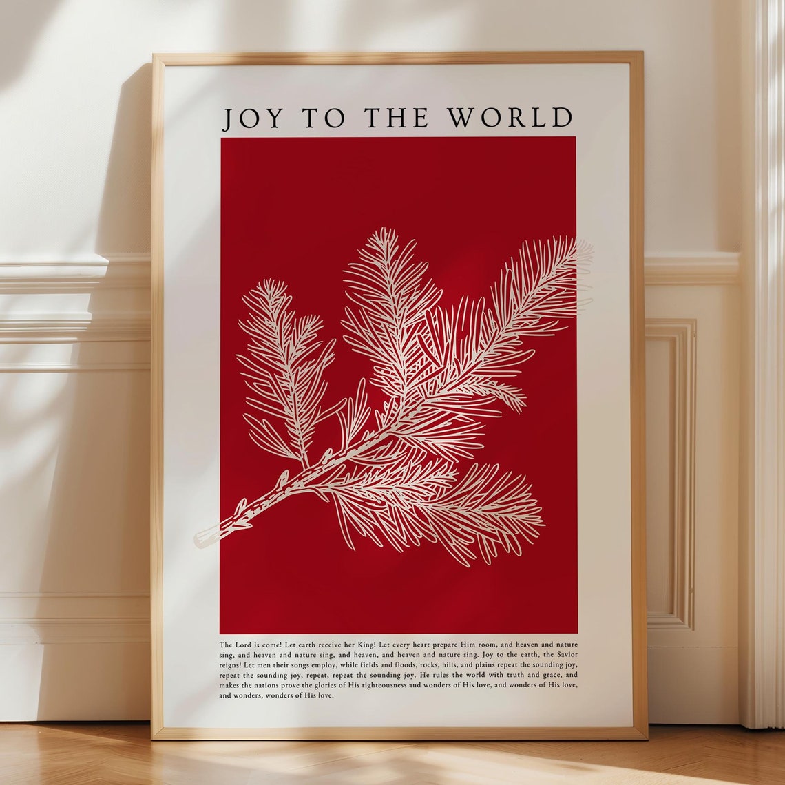 Red Christian Christmas Decor Minimalist Botanical Holiday Poster Pine Tree Modern Art Noel Colorful Print Biblical Sign