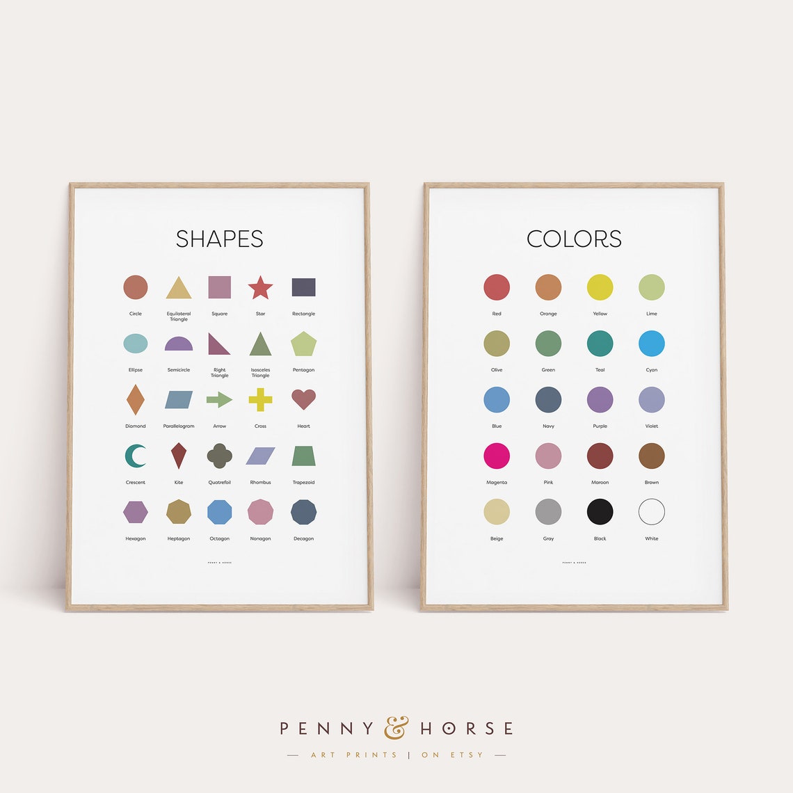Shapes and Colors Educational Chart Set for Kids Rooms Wall Art