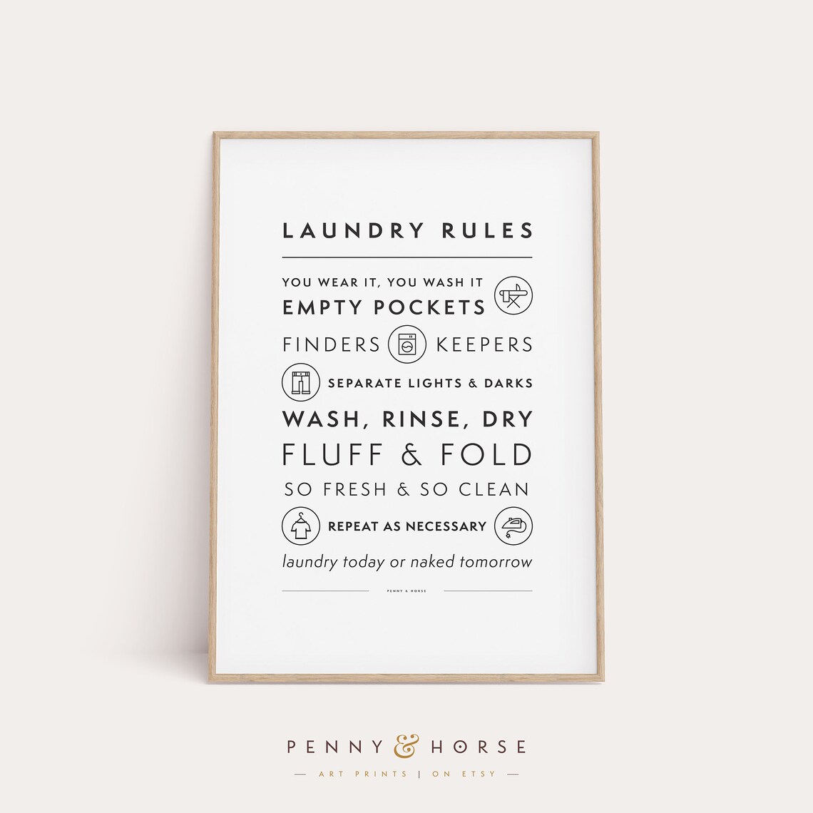 Laundry Rules Laundry Room Sign Art Print