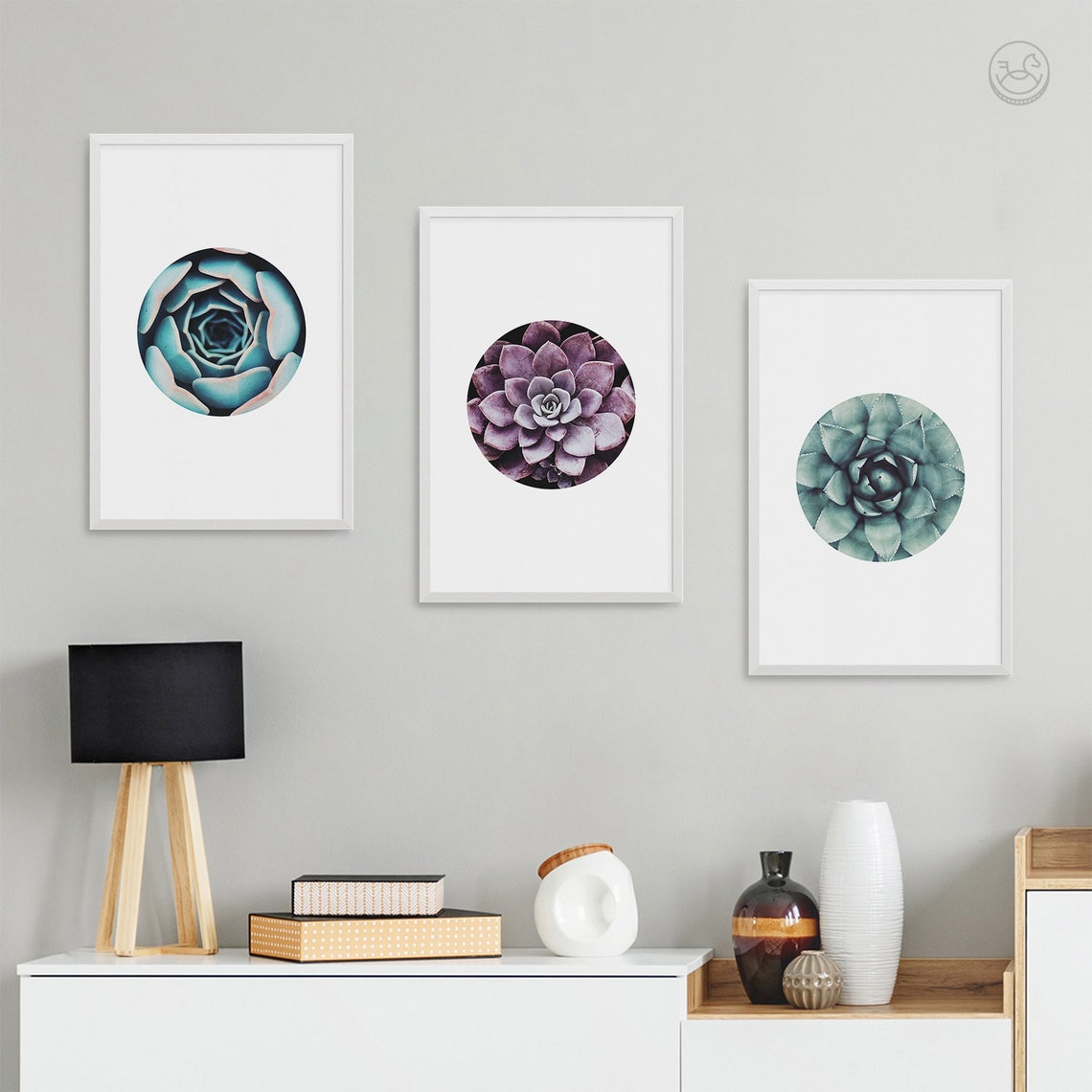 Succulent Botanical Prints Set of Three Colorful Modern Wall Art - Image 3