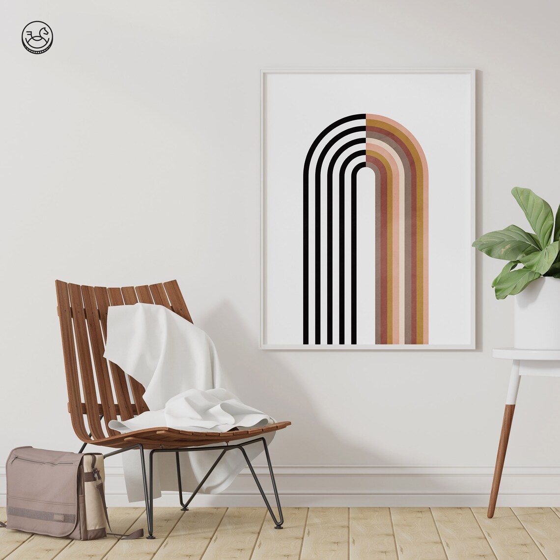 Geometric Rainbow Arch Art Black and Warm Tone Modern Boho Wall Poster - Image 2