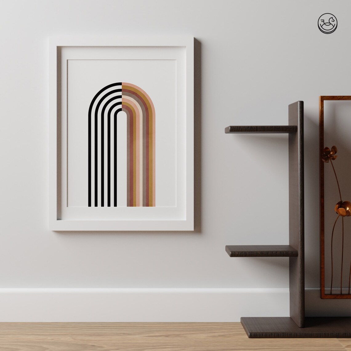 Geometric Rainbow Arch Art Black and Warm Tone Modern Boho Wall Poster - Image 4