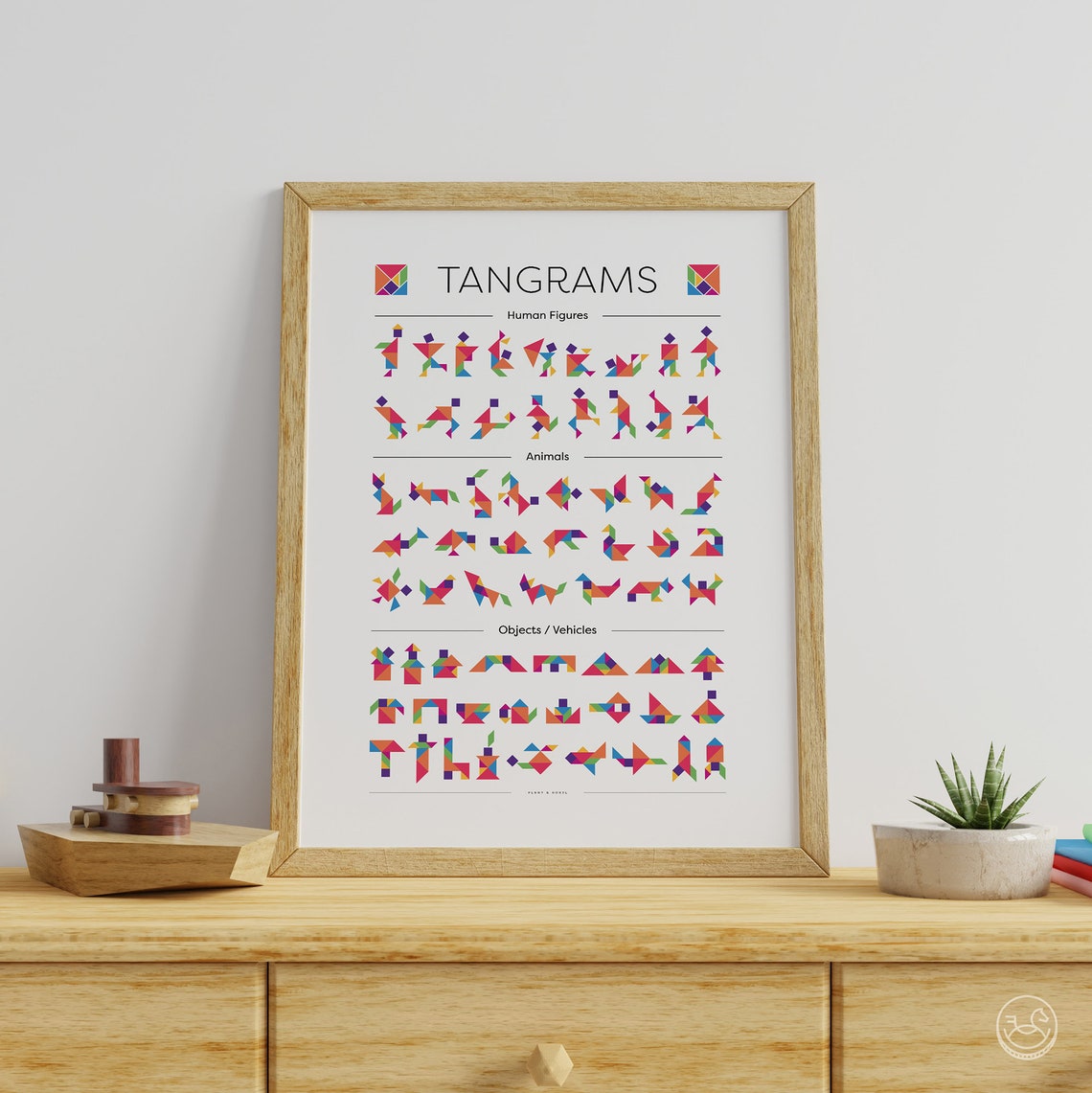Tangram Puzzle Shapes Human Figures Animals Objects Chart Poster - Image 4