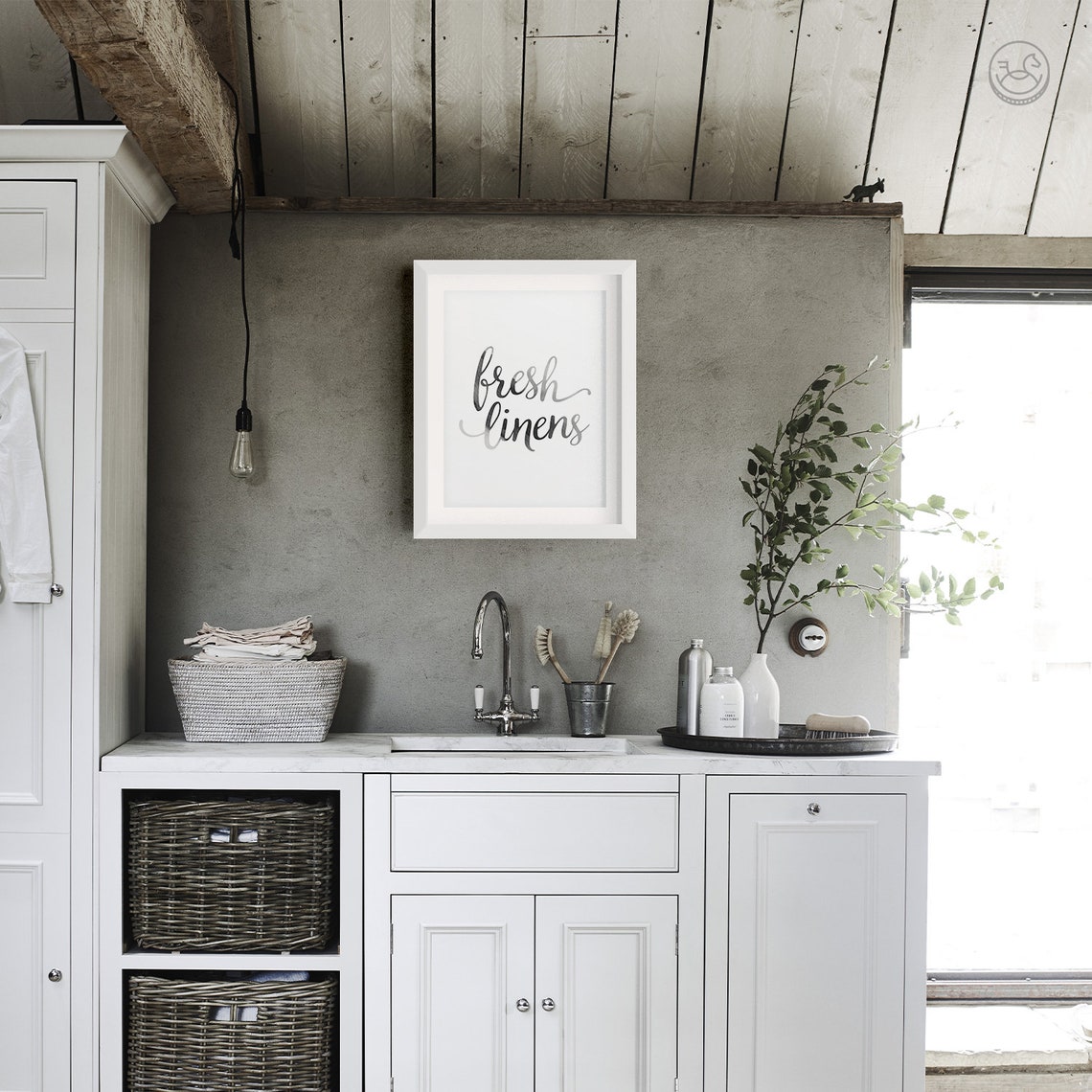 Fresh Linens Watercolor Script Poster Laundry Room Neutral Wall Decor - Image 3