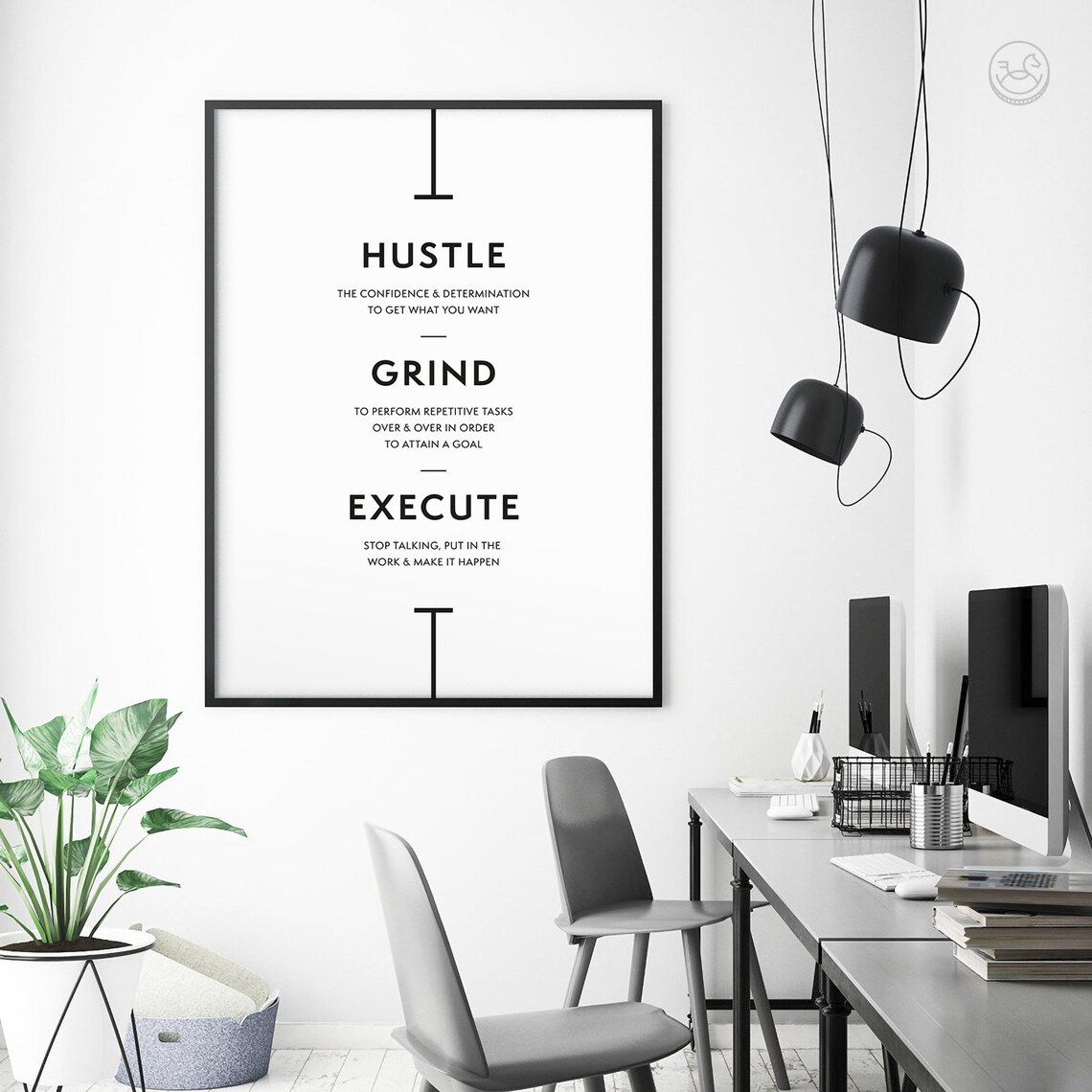 Hustle Grind Execute Inspirational Quote Art Print - Image 2