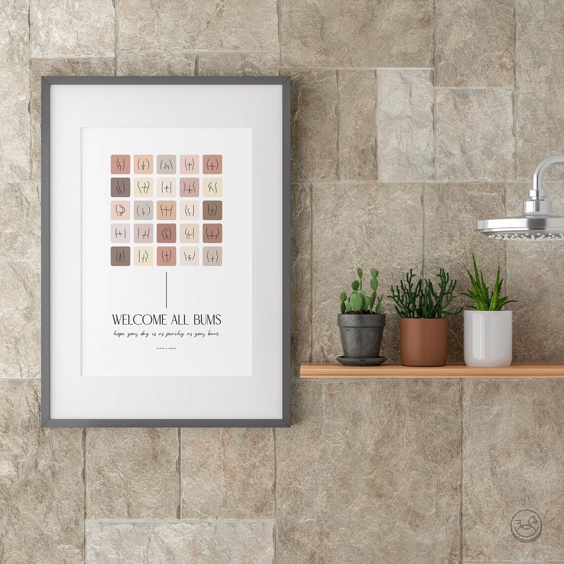Welcome All Bums Funny Bathroom Art Peachy Butt Illustrations Wall Poster - Image 2