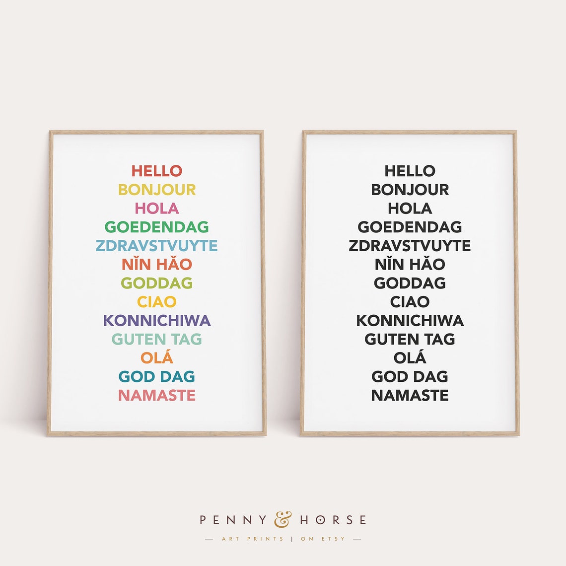 Hello in Many Languages Colorful Multilingual Typography Poster
