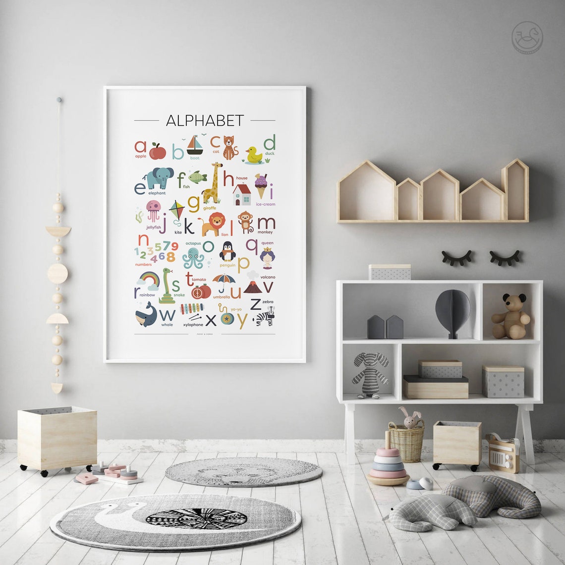 Illustrated Alphabet Chart with Cute Animals Kids Nursery Poster - Image 4