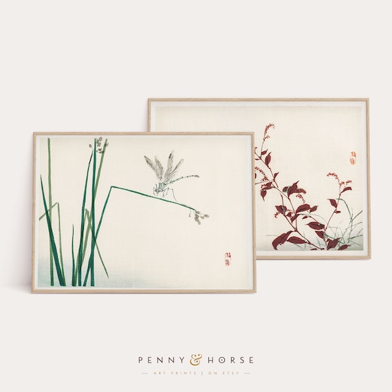 Japanese Dragonfly Print Set Vintage Far East Wall Decor Tranquil Wall Art Japanese Nature Wall Art Woodblock Print Decor